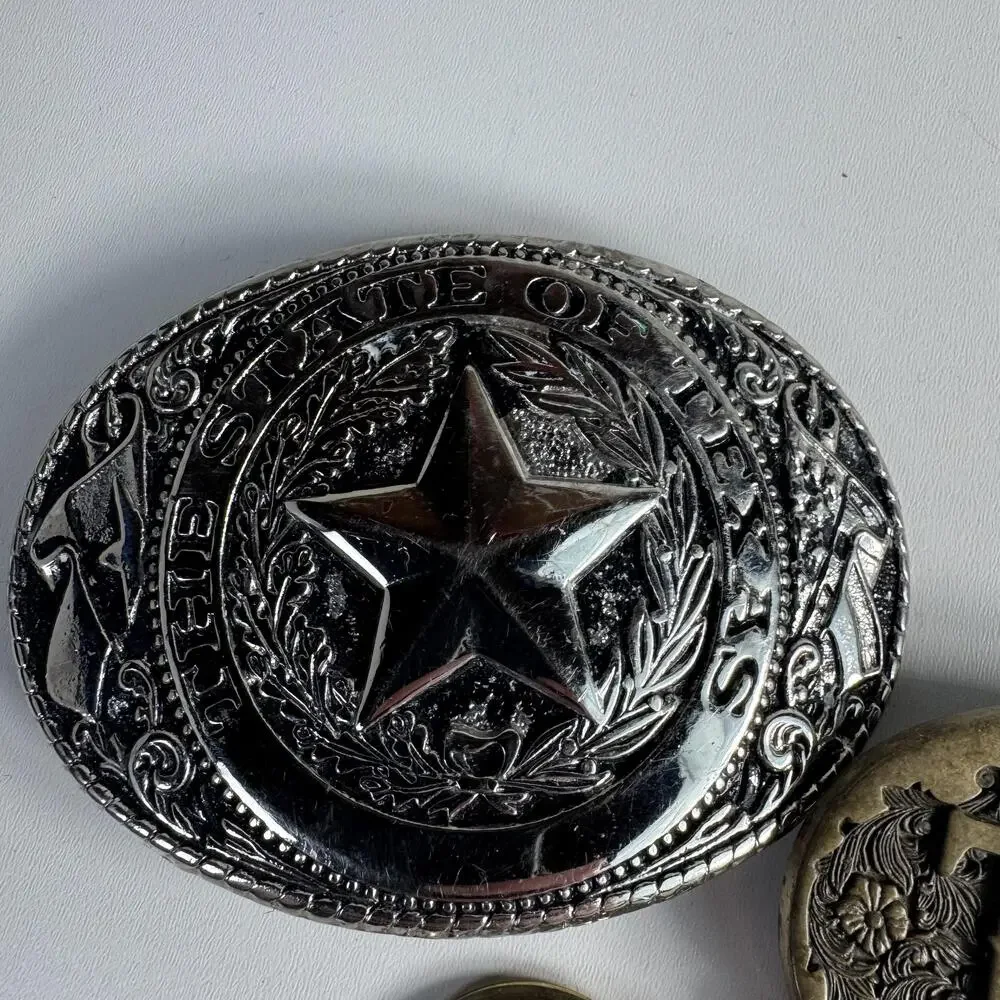 Texas Belt Buckles Lot Mens Brass Western Floral State Of Texas Key Holder